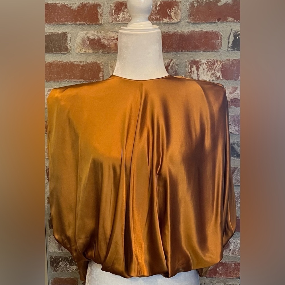 AMANDA UPRICHARD Odessa Silk Top In Antique Bronze | size XS